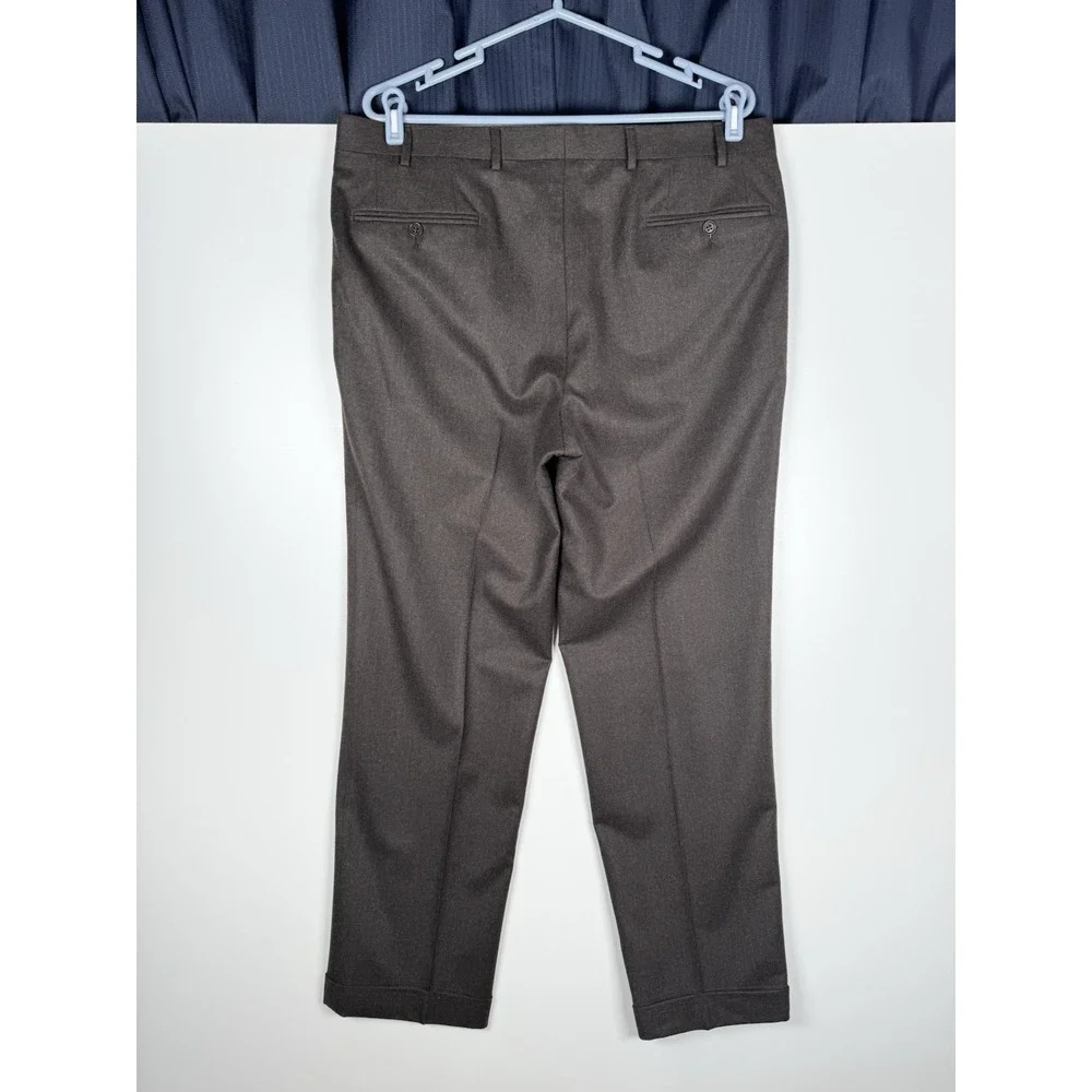Canali Brown Wool Trousers Pleated Cuffed Dress Pants Relaxed - Men's 36x30